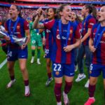 Las jugadoras del Barça celebran la victoria en la Champions (German Parga/ FC Barcelona)
