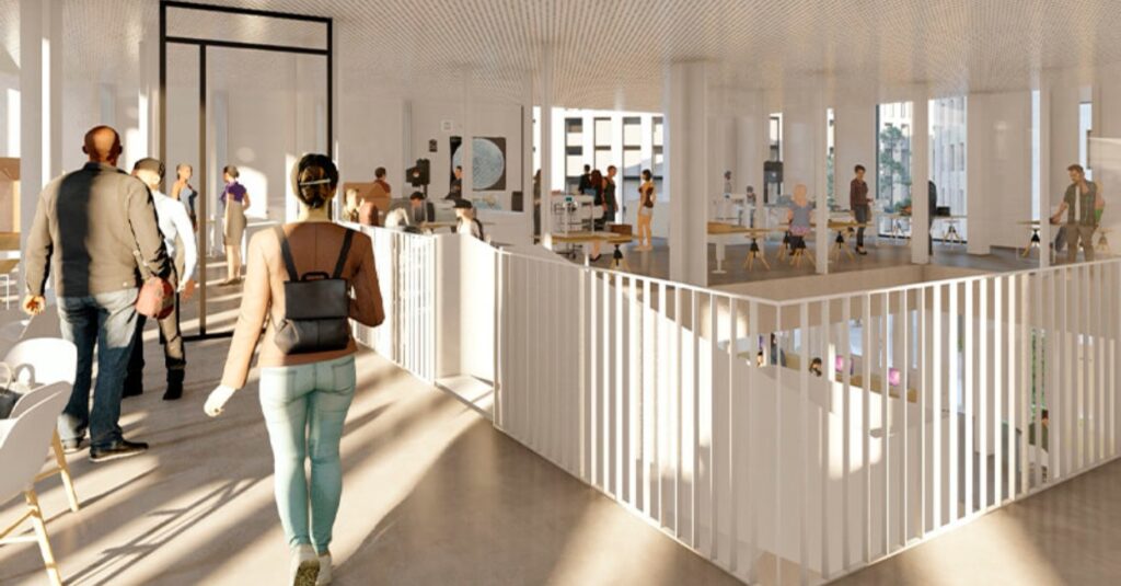 Render del interior del nuevo campus LCI Barcelona
