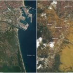 La imagen muestra el antes y el después del paso de la DANA por Valencia el pasado 29 de octubre (Landsat 8 usgs/NASA/alsospace)