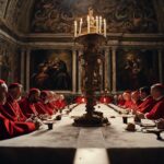 Cardenales reunidos alrededor de una mesa/Fotograma de la película "Cónclave"-House Production y FilmNation Entertainment