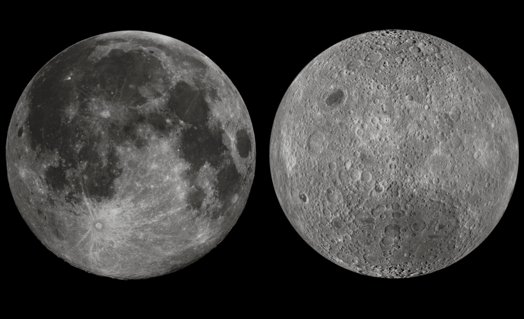La imagen de la cara visible de la Luna (izquierda) muestra mucha más actividad/NASA-Marc Rovira
