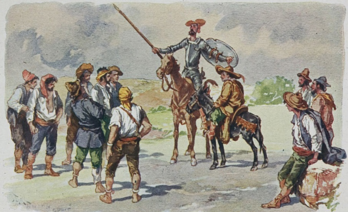 Escena de ‘Don Quijote de la Mancha’, en una acuarela de Salvador Tusell. (Wikimedia Commons)